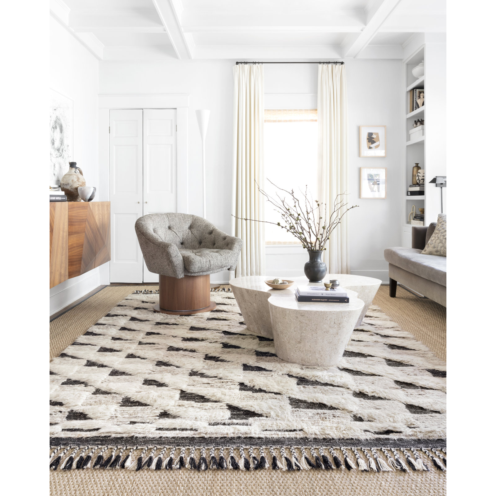 Benjamin Natural Black Hand-Knotted Rug, Rectangle 5'6" x 8'6"
