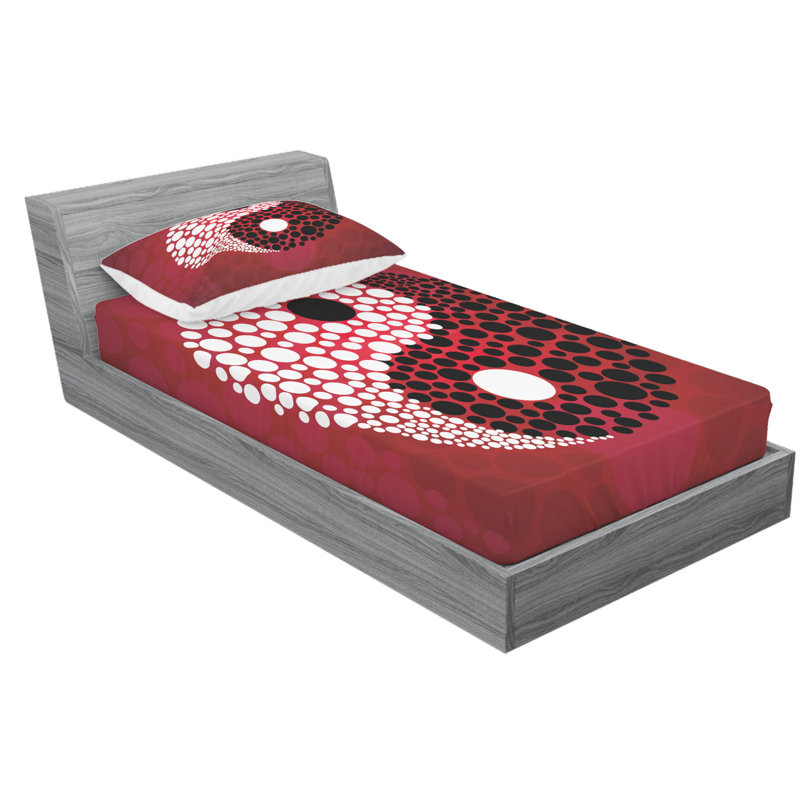 Microfiber Polka Dots Sheet Set, Queen Sheet Set with Fitted Sheet, Red