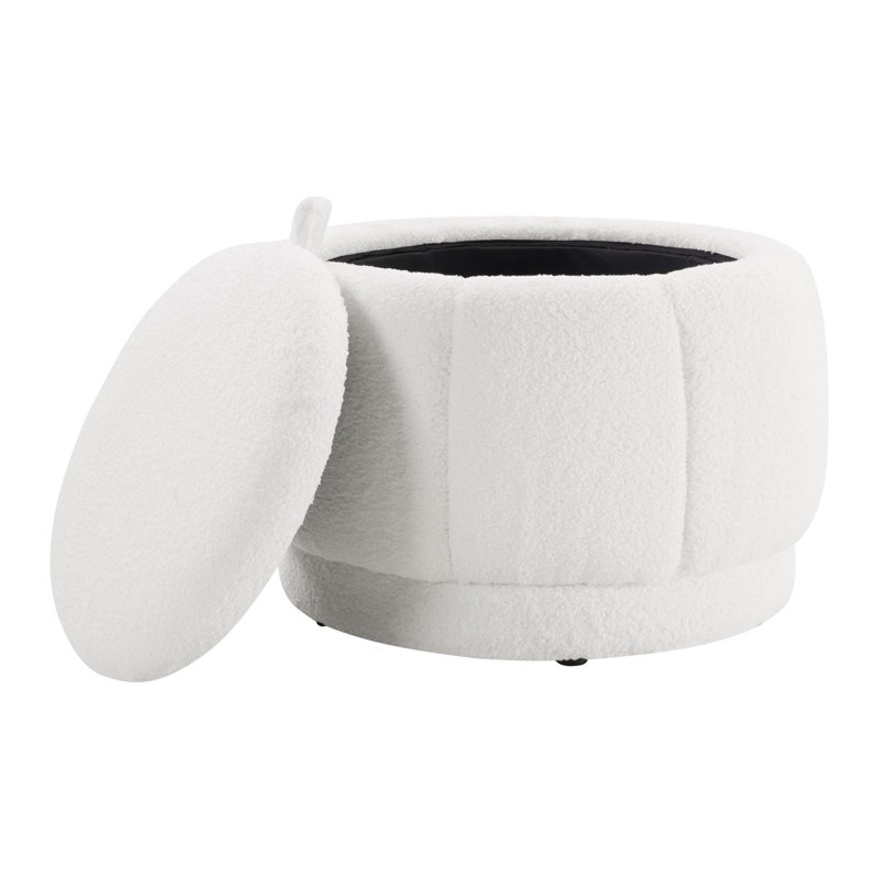 Deambra Storage Ottoman, Ivory Sherpa