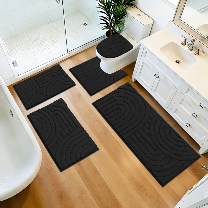 Ensemble de tapis de bain en microfibre 5 pièces avec envers antidérapant, Noir