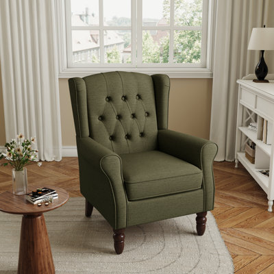 Duward 74Cm Wide Tufted Wingback Armchair with Solid Wood Legs