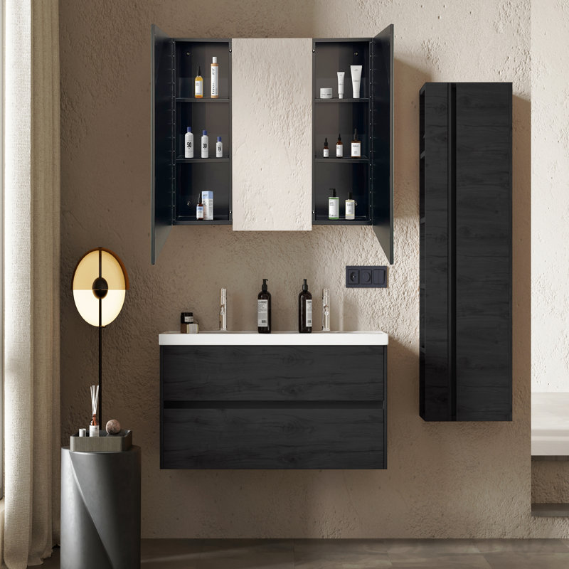 39x28 Inches Medicine Cabinet Black Iron Cabinet Bathroom With Mirror  Wall Mount