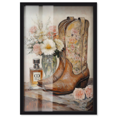 Delicate Floral Boots Shadowbox Print Fashion Art Print by Art Remedy