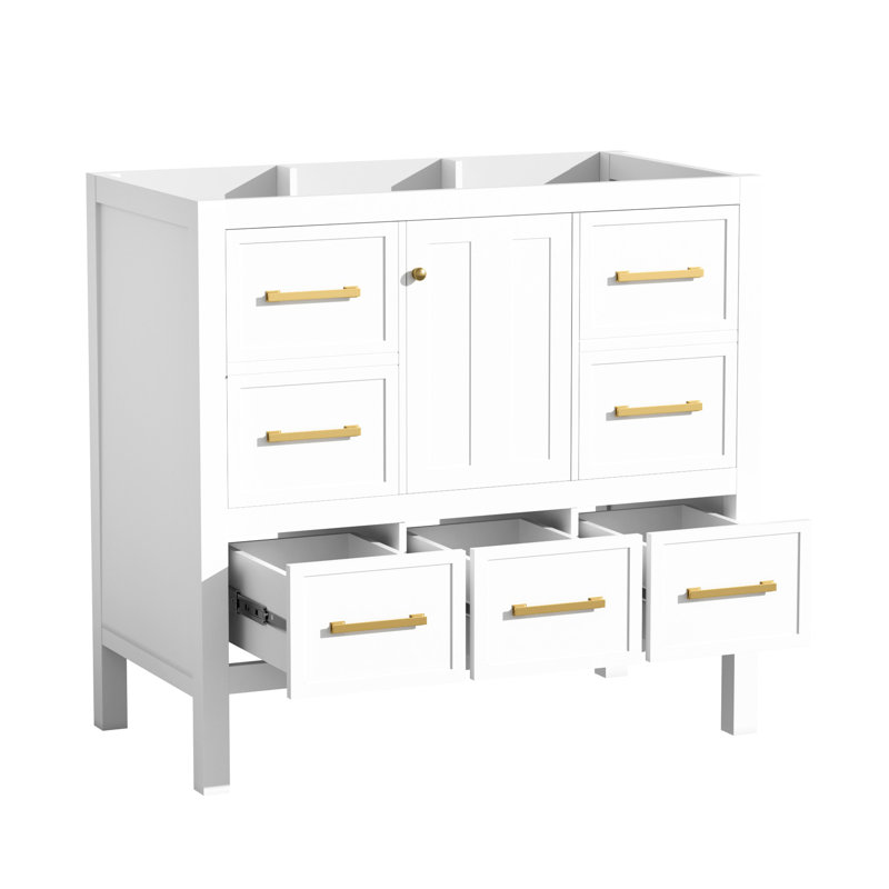 Bathroom Vanity 36'', Solid Wood, , 5 Drawers, Soft Closing, White Storage Cabinet Storage, Wood & 36'', White