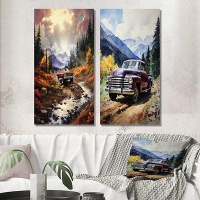 «Brown Pickup Truck Mountain Majesty», 2 pièces
