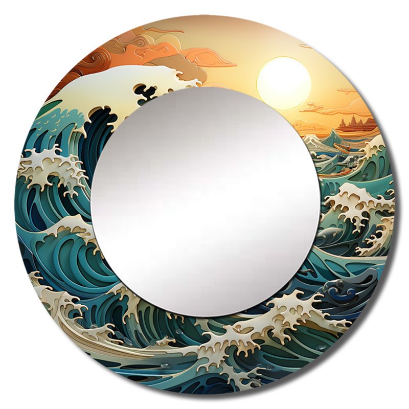 «Ocean Charm Vivid Wood Cut Effect IV», miroir décoratif océan, 23 po x 23 po