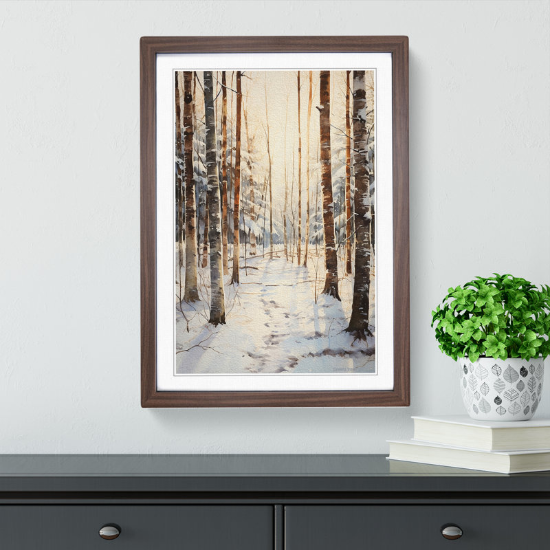 Winter Forest Symbolism - Single Picture Frame Print on Wood, Walnut, 64cm H x 46cm W x 2cm D