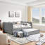 Lit de jour double en vichy double avec couchette simple sans sommier, avec port USB et adorable tissu en forme de vague