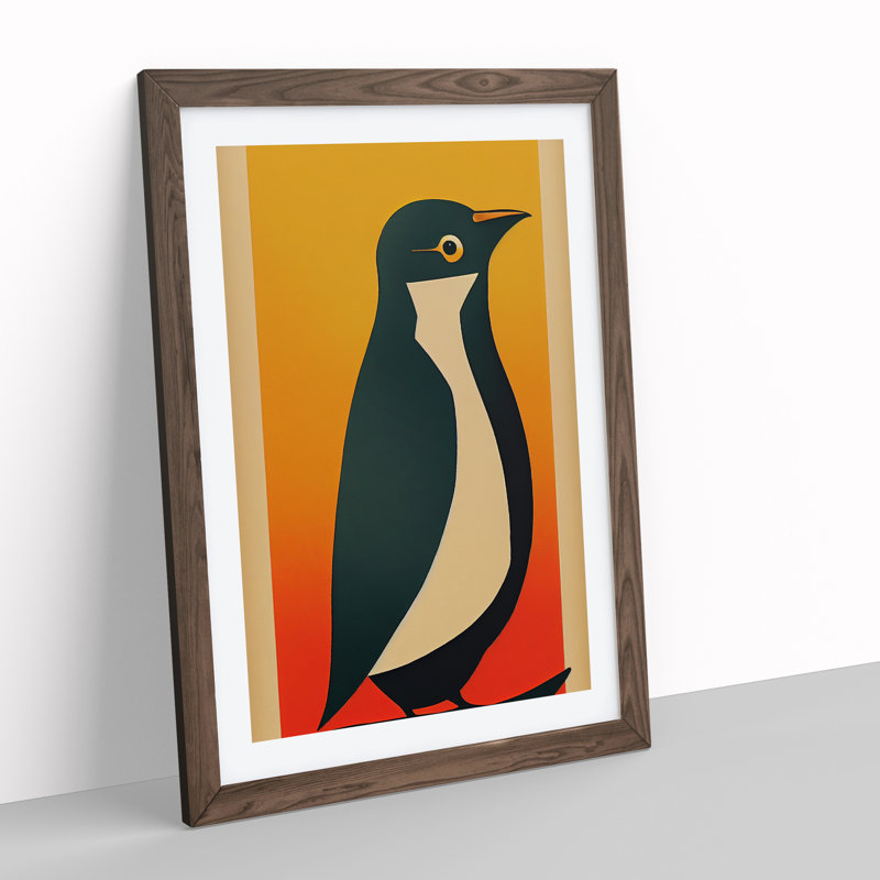 Penguin Abstract No.6 - Wall Art, 48cm H x 36cm W, Walnut Framed Paper, White