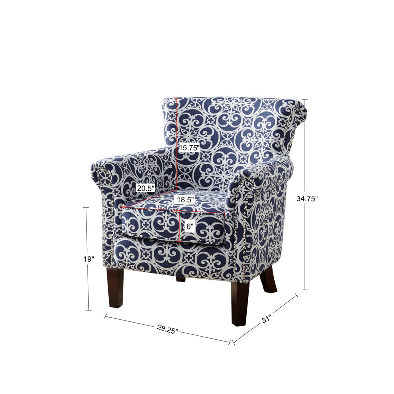 Fauteuil club à dossier fixe Abby, Bleu marine/blanc