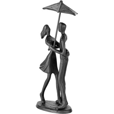 Trent Austin Design® Loving Couple Under Umbrella Bronze Sculpture, Handcrafted Art Metal Statue Romantic Art Iron Statue  For Couple