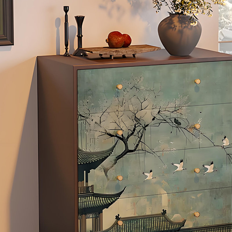 Armoire chinoise à 5 tiroirs Pavillon chinois, Noyer