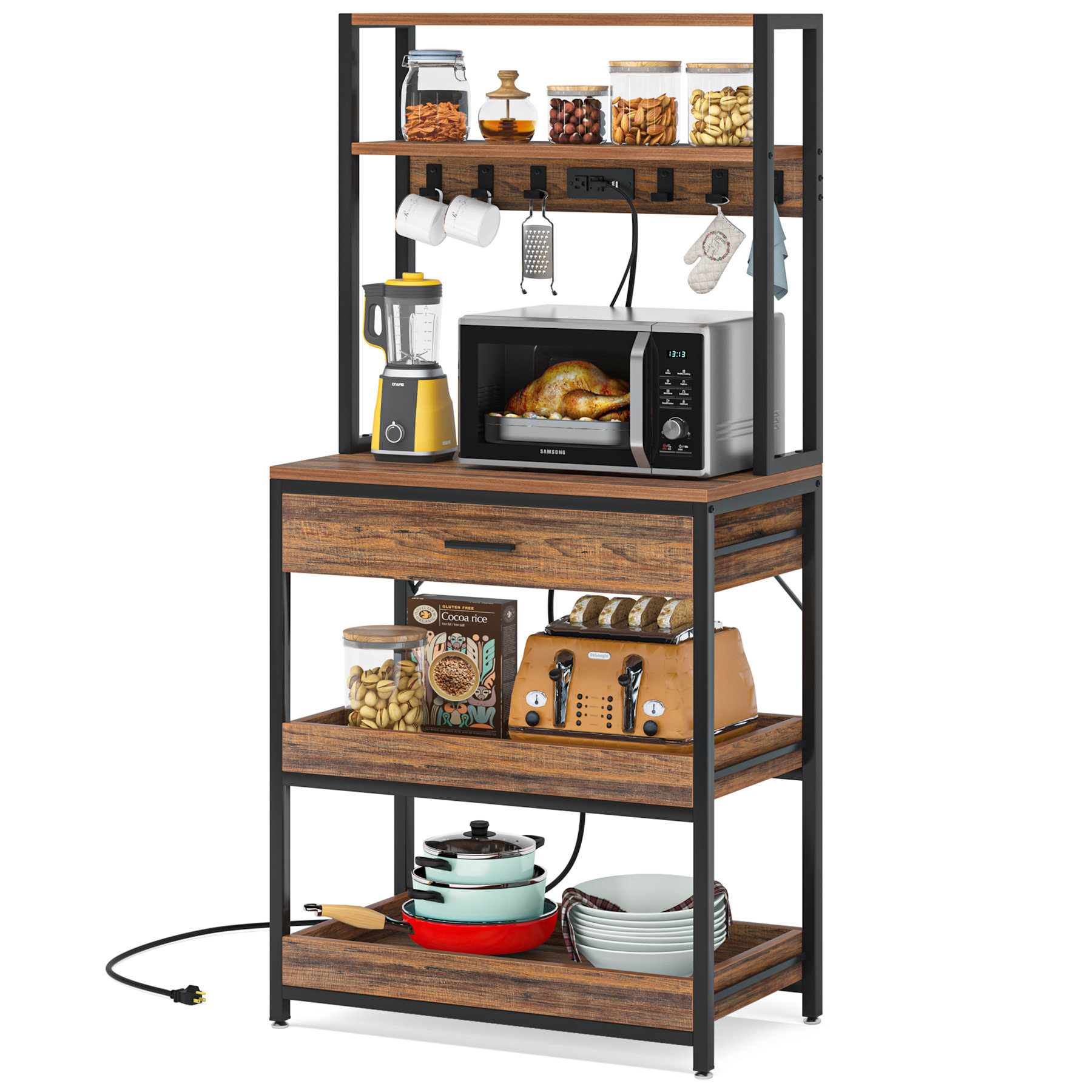 Kitchen Storage Shelves, 5-Tier Multipurpose Storage Shelf Bakers Racks for  Kitchens, Carbon Steel Stand Shelf Rack Organizer, Kitchen Storage Rack