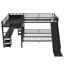 Lit superposé triple en L en forme de L avec mezzanine, bureau, tablettes de rangement et glissière, peu encombrant, noir