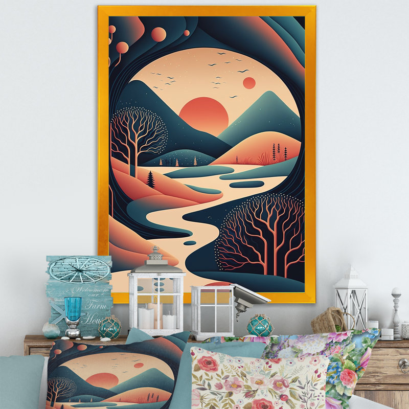 «Graphic Mountain Trees in Orange and Blue III», reproduction sur toile, H 20 po x l 12 po x P 1 po