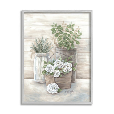 Country Succulents Botanicals Rustic Jar Planter Design Gray Farmhouse Oversized Rustic Framed Giclee Texturized Art by Diane Kater