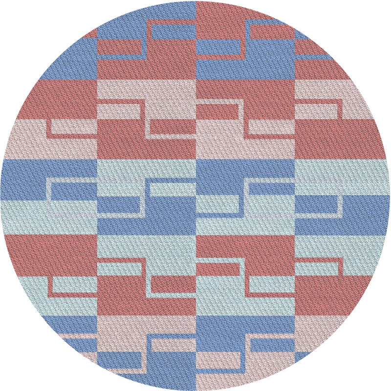 Tapis géométrique rouge / bleu marine, Rond 8 pi