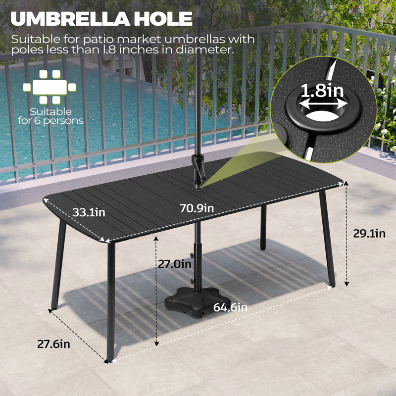 6 - Person Rectangular Outdoor Dining Set ( Set of 7 ), Black