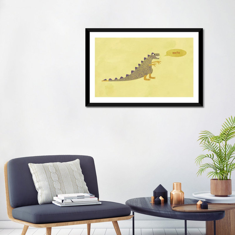 Dinosaure par Nic Squirrell - impression d'art graphique, H 24 po x l 32 po x P 1 po, Papier encadré noir, Blanc