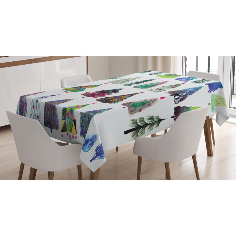 Watercolor Christmas Theme Fir Trees Abstract Silhouettes Illustration Tablecloth, 90" x 60"