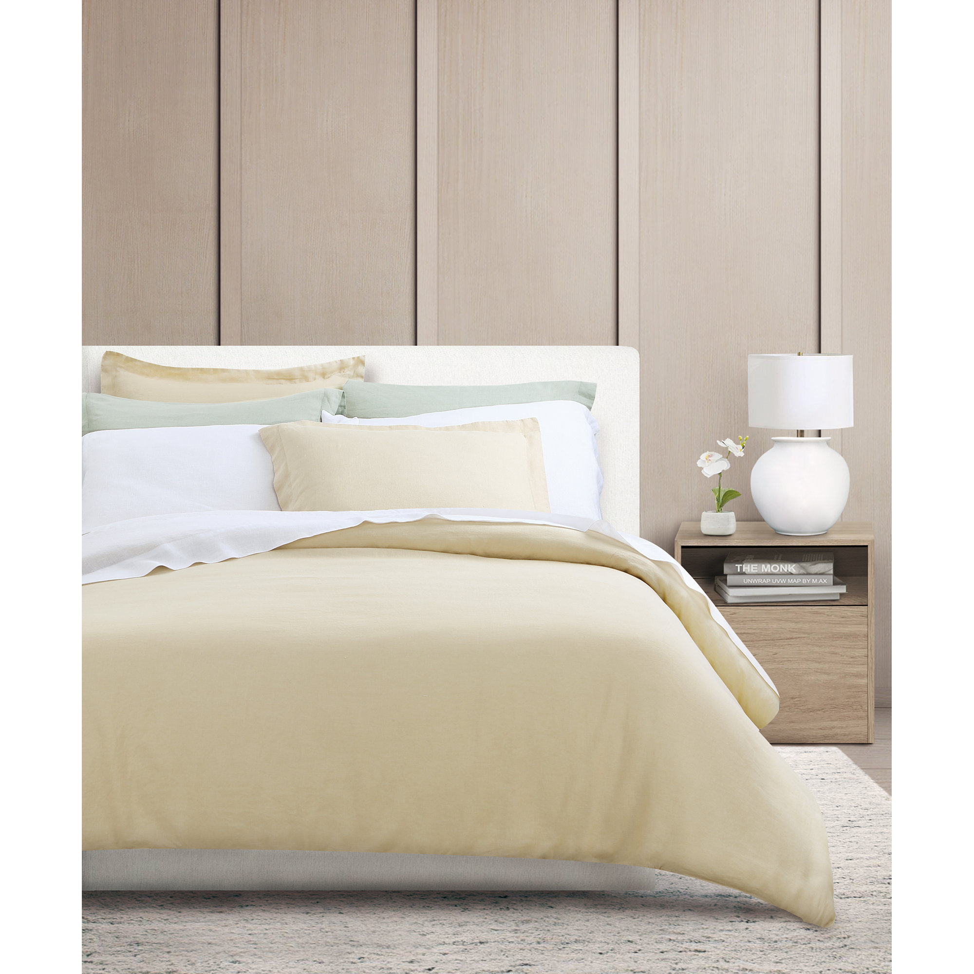 Frazier Modern & Contemporary 100% Linen Duvet Cover, Tan, King Duvet Cover + 2 King Shams
