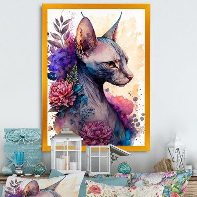 «Cute Sphynx Floral Art I», peinture sur toile