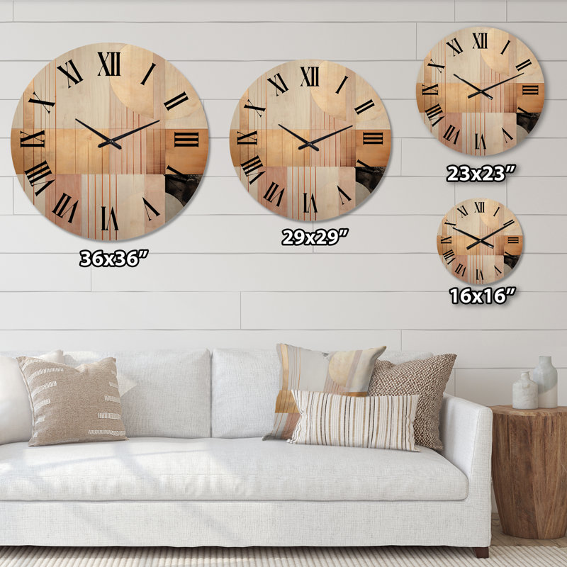 Horloge murale géométrique moderne en bois surdimensionné géométrique rose Serenityin III, Petit