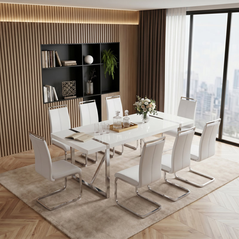 Ensemble de table de salle à manger 9 pièces Modern, 9, Blanc