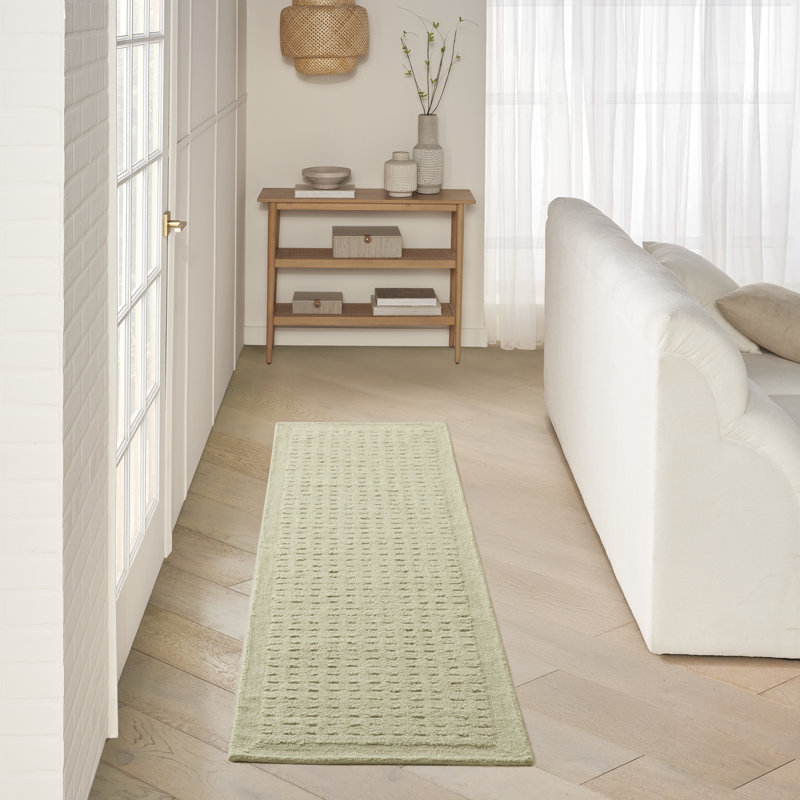 DKNY Pure Grids 2'3" x 7'6" Light Green Contemporary Indoor Rug, Runner 2'3" x 7'6", Light Green