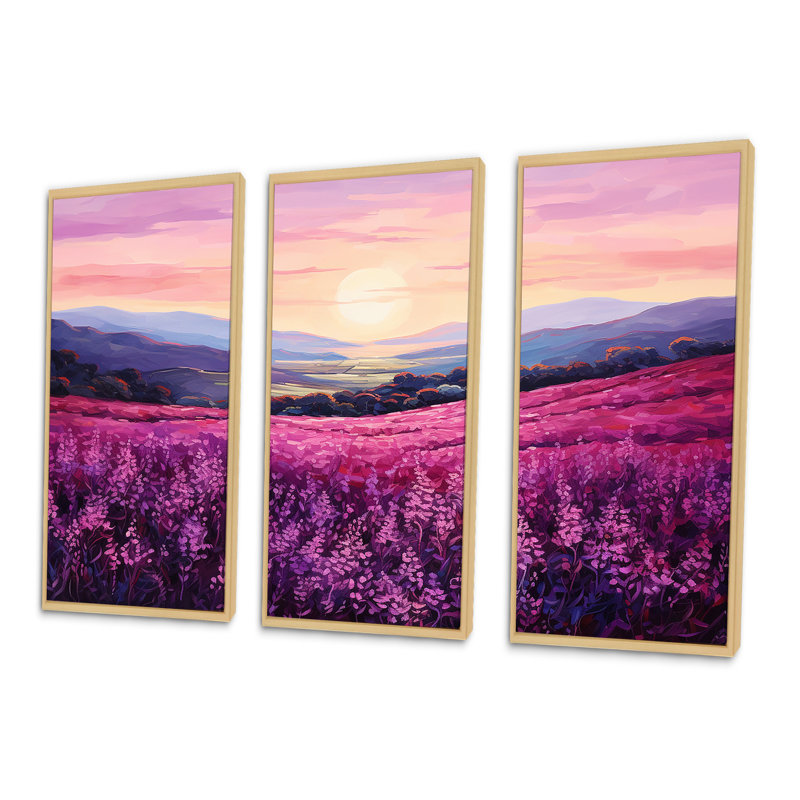 «Bloomed Flower Horizons At Sunset I», ensemble d'art mural sur toile fleur, Cadre naturel flottant