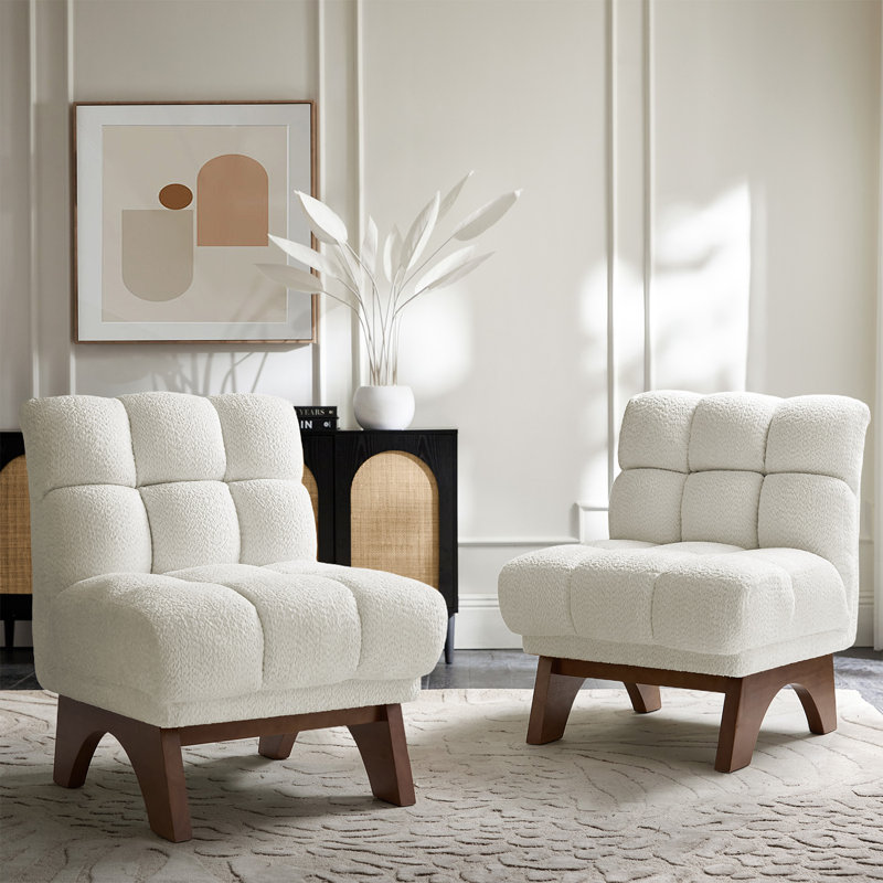 Thomas Modern 31'' W Chenille Accent Chair With Solid Wood Leg Set of 2, Ivory