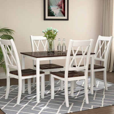 Rectangular 5 - Piece Dining , +white Color Scheme, Contoured Seats And High , Solid Wood Base Veneer Table, Comfortable Chairs With Ergonomic Design,