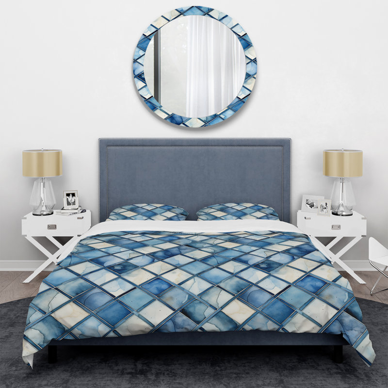 Rustic Blue Cubic Lattices Elegance - Ensemble de housse de couette géométrique