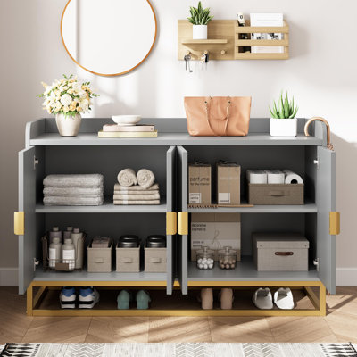 47.2" Fluted Sideboard with Storage Cabinet, Modern Kitchen Sideboard with Adjustable Shelves, Media Console Buffet Cabinet with Doors for Living Room, Kitchen, Entryway