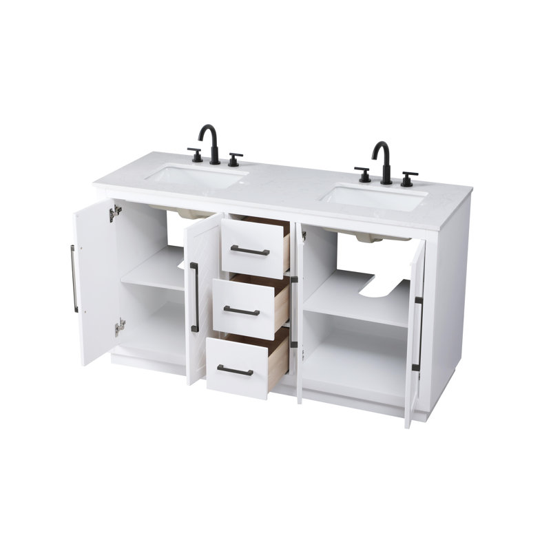 Meuble-lavabo double 72 po, Blanc, 60"