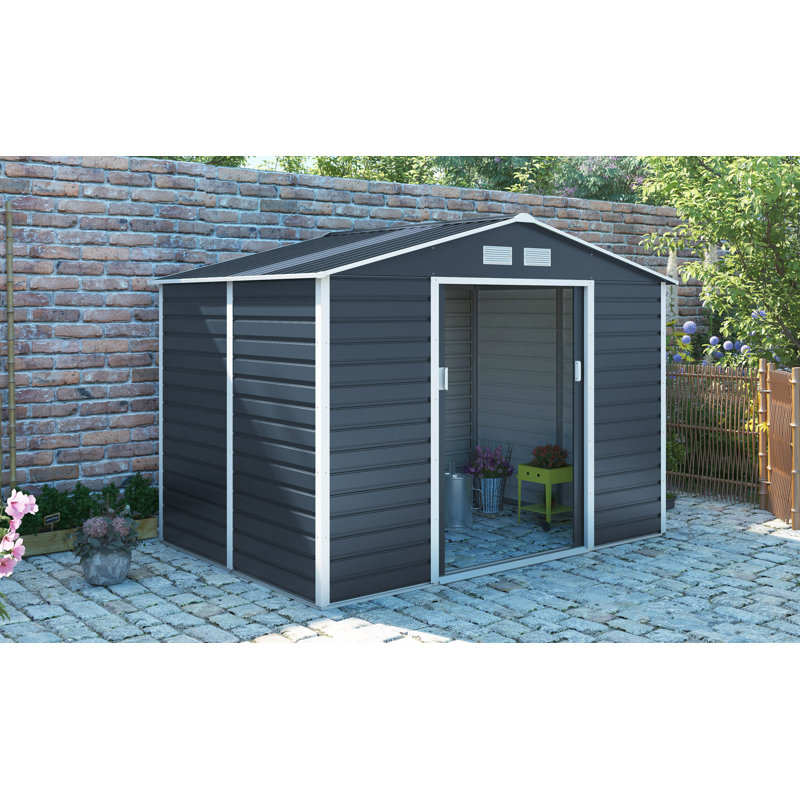 9 ft. W x 10 ft. D Metal Pent Storage Shed, Grey