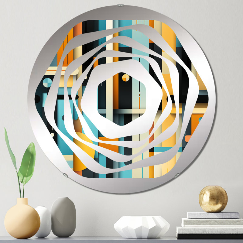 Rétro Futurisme à rayures - Miroir décoratif Amorphe, 23,6 po x 23,6 po