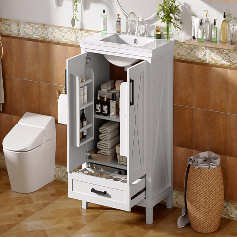 24-" Bathroom Vanity With Single Sink, Solid Wood Frame + Mdf, 2 Soft-Close Doors, 1 Divided Drawer, Dual Storage Shelves, Ample Storage Space