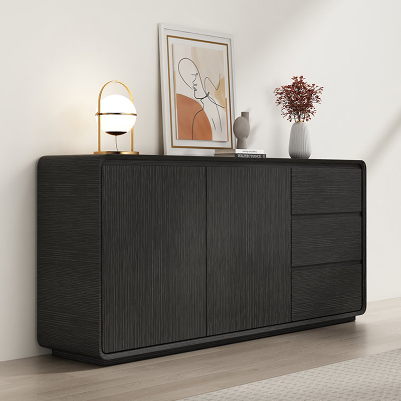 Modern Simple Solid Wood Sideboard, Black, 31.49" H x 70.86" W x 15.75" D
