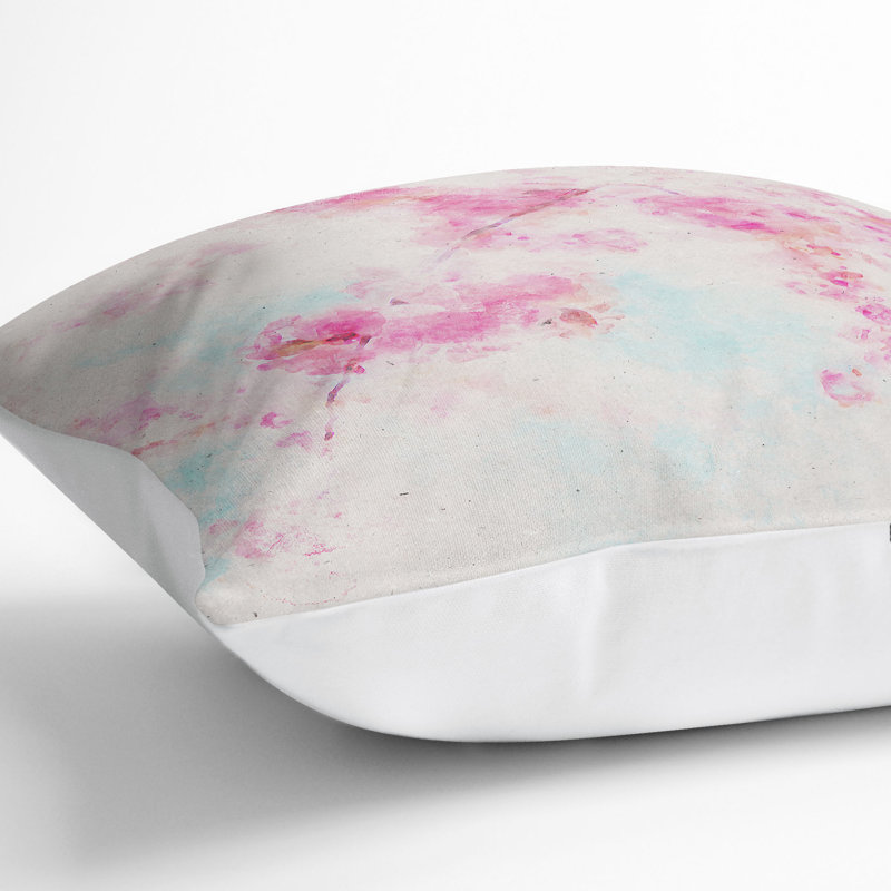 Cherry Blossom Tree in Spring Watercolour Cushion with Filling, 40cm H x 40cm W x 15cm D, White