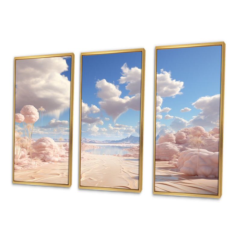 Ensemble de salon Marshmallow Mirage Fluffy Cloud I - Clouds Wall Art, Cadre flottant doré, 32" H x 48" W x 1" D