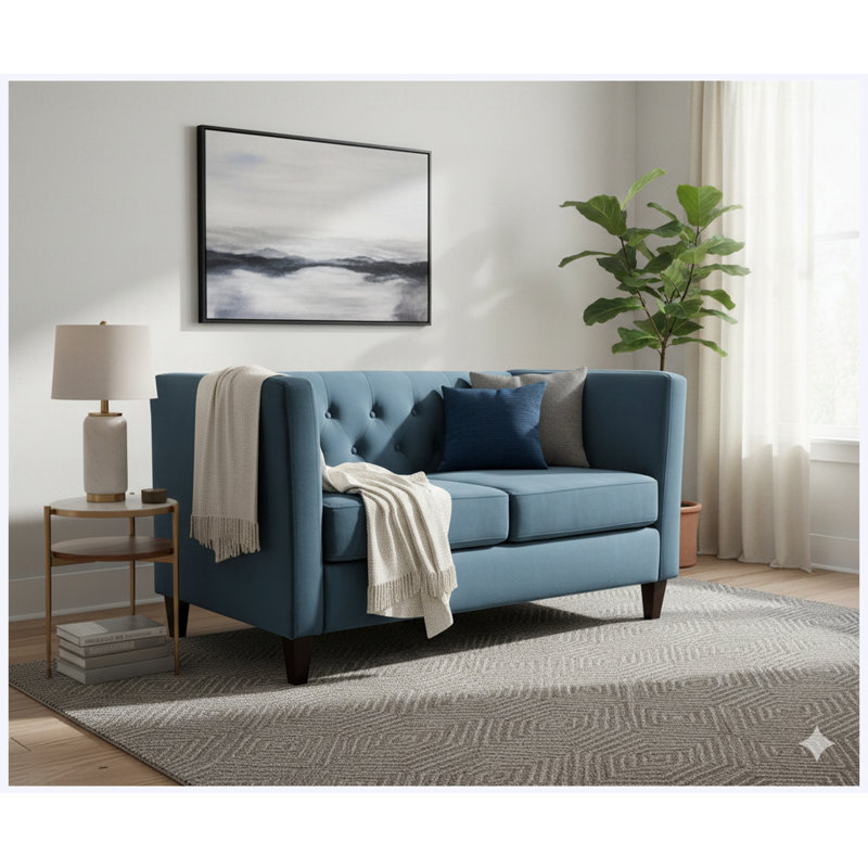 Canapé 2 places Mid-Century, Polyester bleu marine