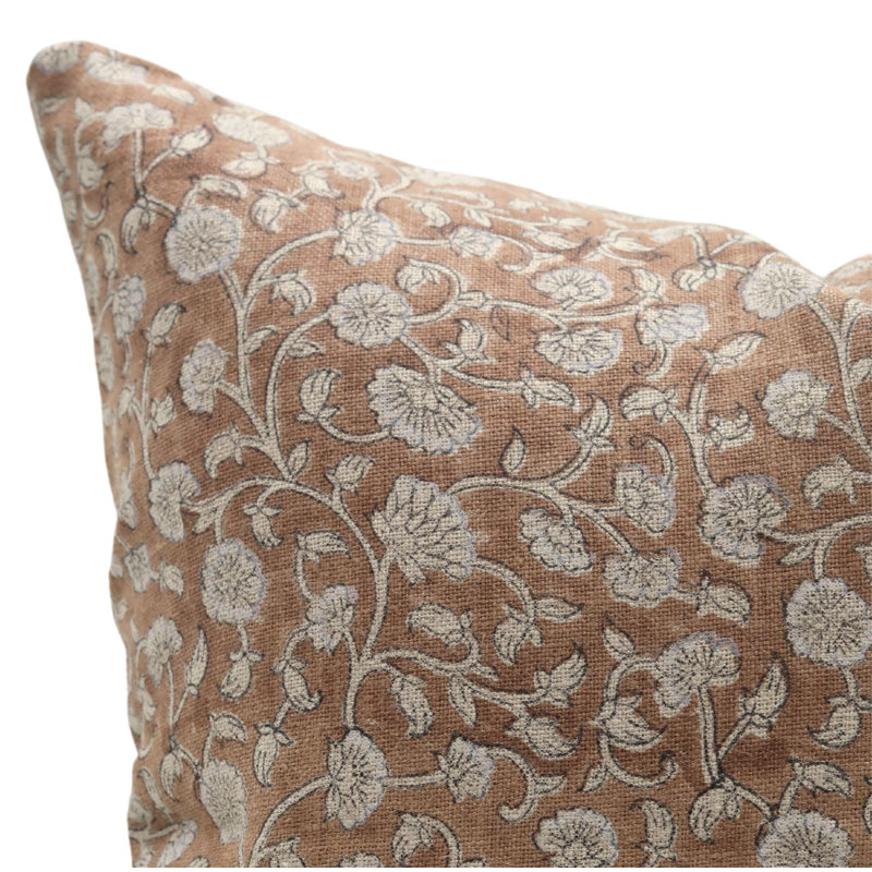 Linen Pillow Cover, Rectangle, 14"H x 20"W, Brown/White Floral 3