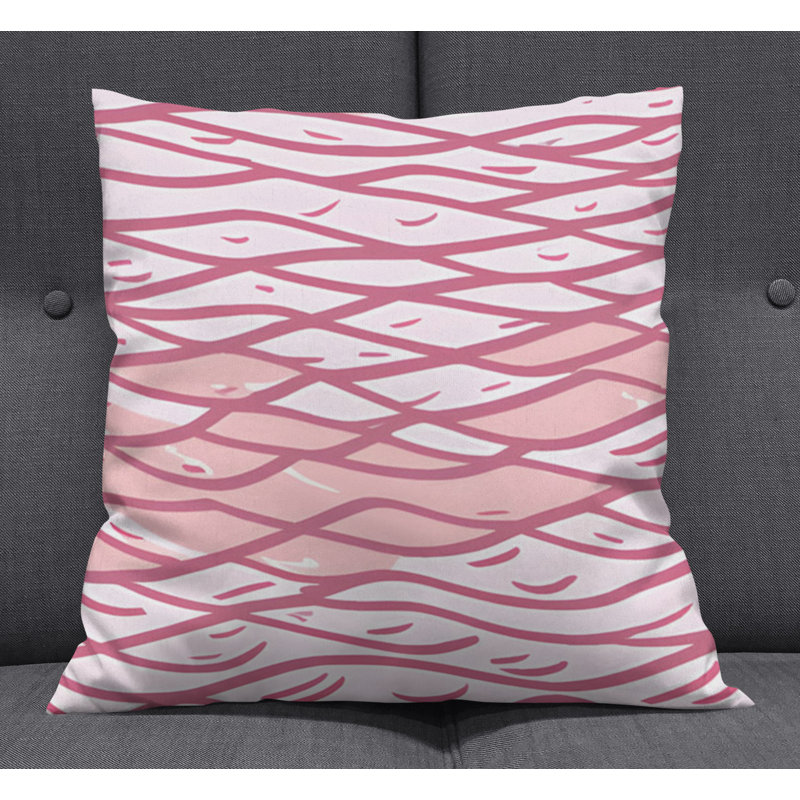 Throw Pillow With Insert, 16"H x 16"W, White/Pink Abstract 1
