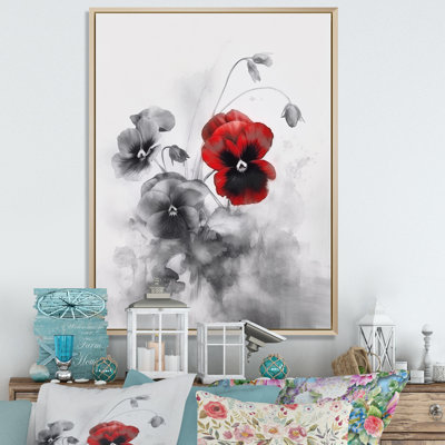 «Red and Grey Minimalisme Pansies II», reproduction sur toile