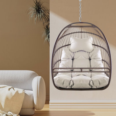 Balancelle suspendue kaki W2707P184371, chaise hamac en résine anti-âge pour l'intérieur et l'extérieur avec garde-corps amovible, porte-gobelet, coussin épais résistant aux rayons UV, chaise longue pliable, capacité de 350 lb