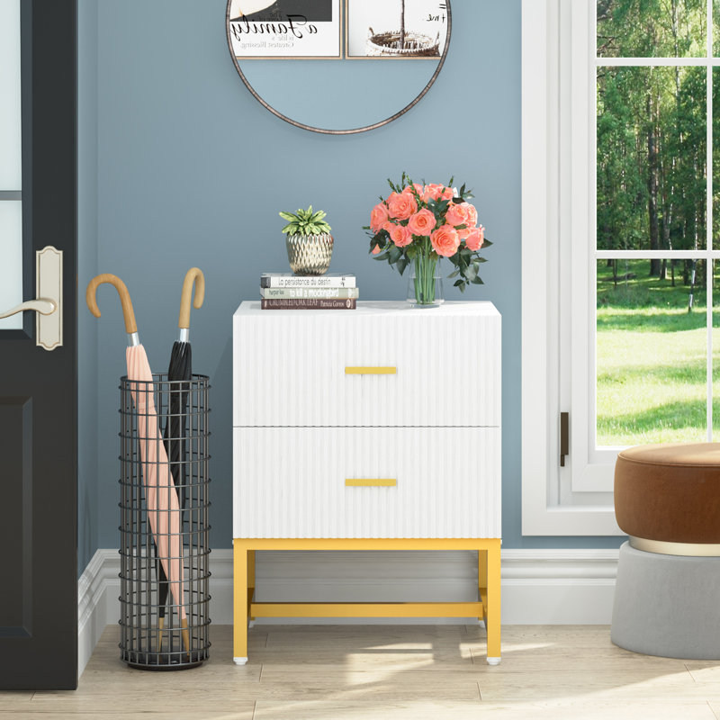 Heddo 19.7'' W Metal Nightstand, White/Gold