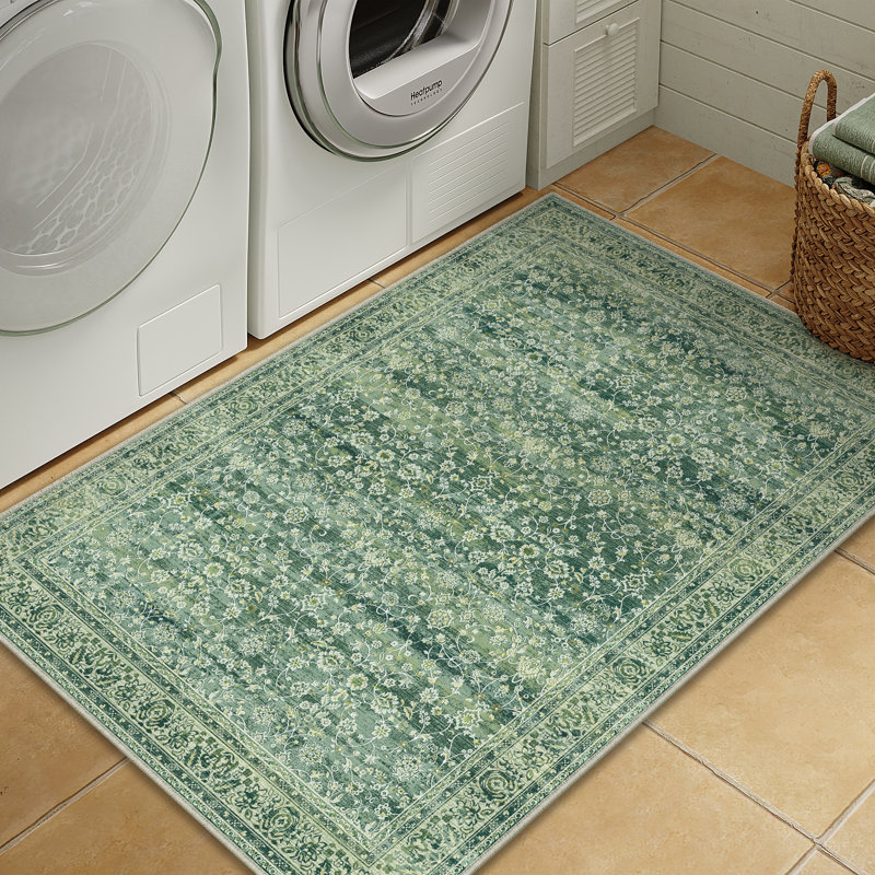  Tapis floral rétro vert, Rectangulaire 3 pi x 5 pi