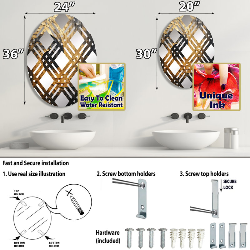 Miroir décoratif à carreaux en spirale doré noir I MIR106146 O, L 20 po x H 30 po