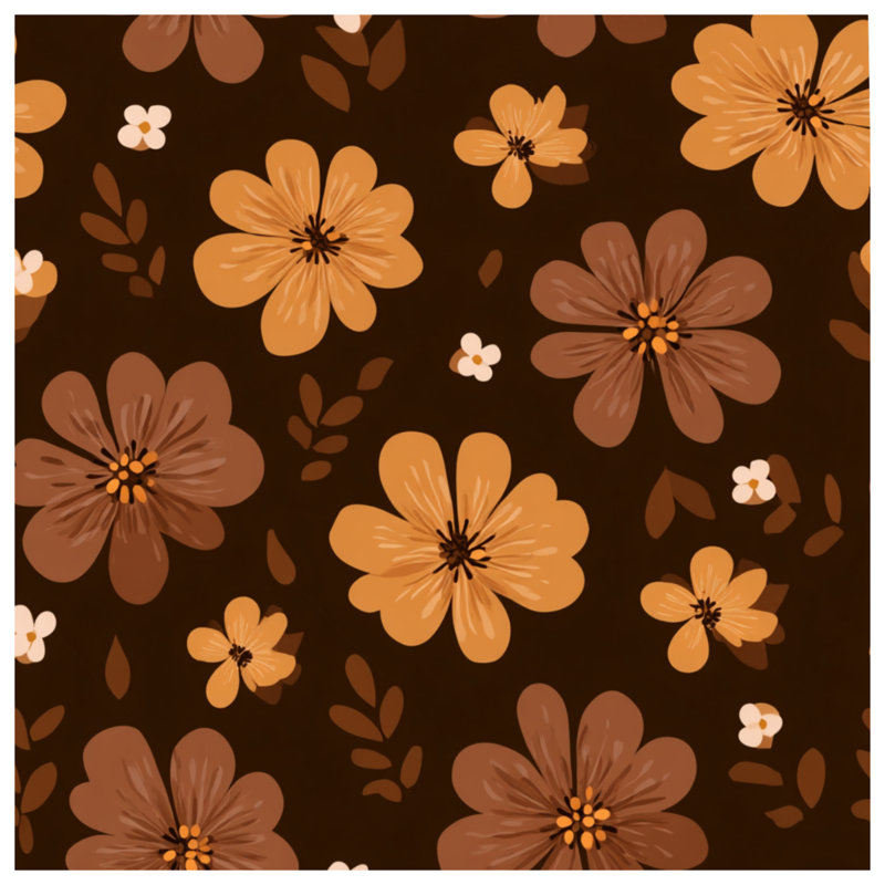 Édredon à motif floral rétro, Édredon grand, Brun / motif floral orange